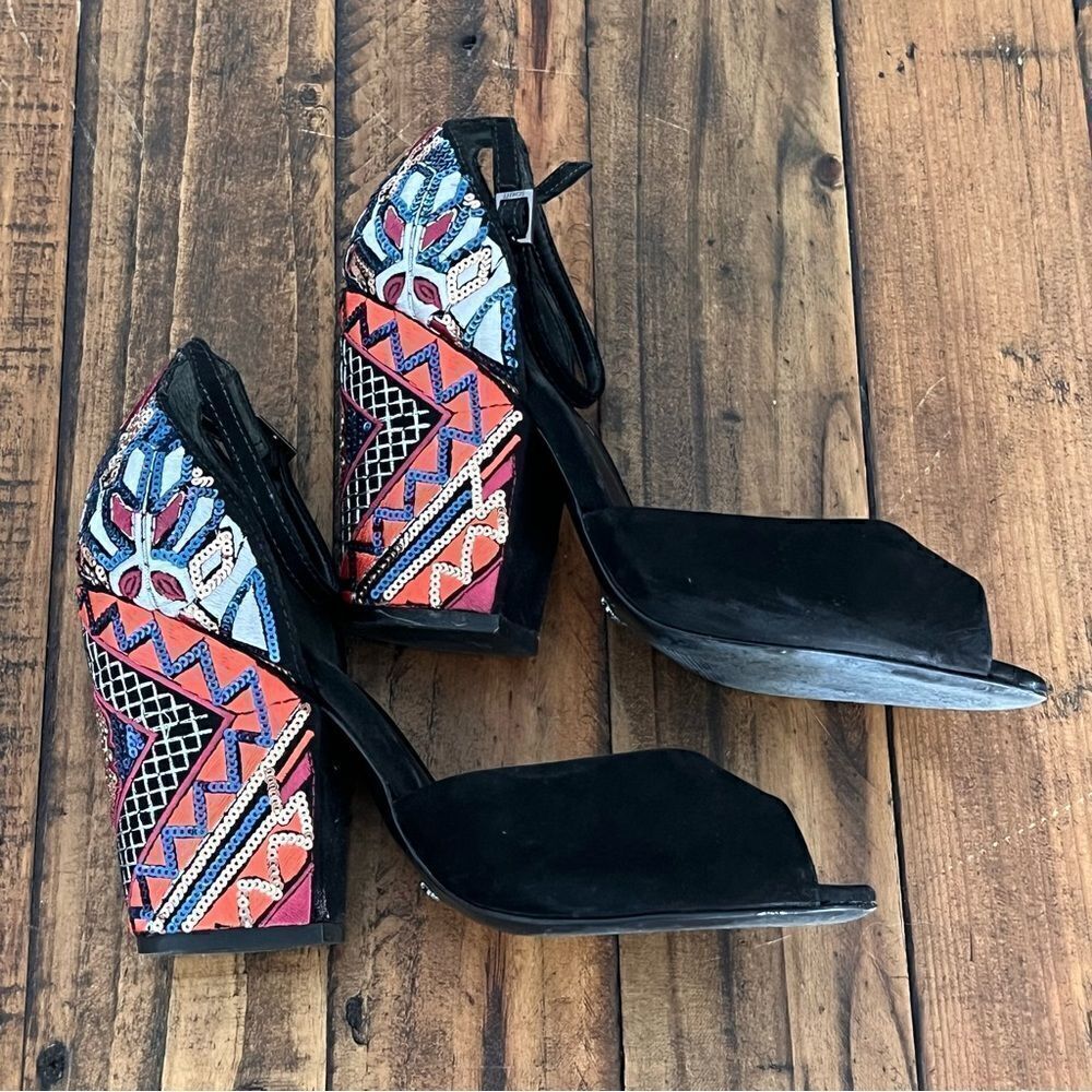 SCHUTZ Keroly Embroidered Ankle strap Sandals Multicolor & Black Color Size 39